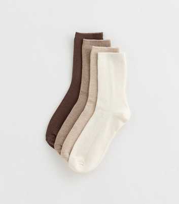Pack of 4 Brown Ribbed Ankle Socks