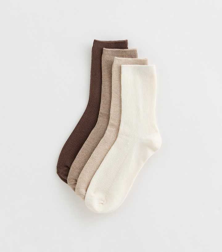 Pack of 4 Brown Ribbed Ankle Socks