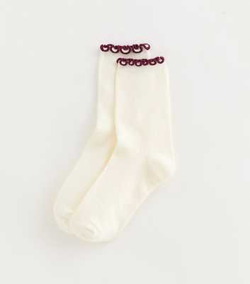 Cream Contrast Frilly Trim Socks
