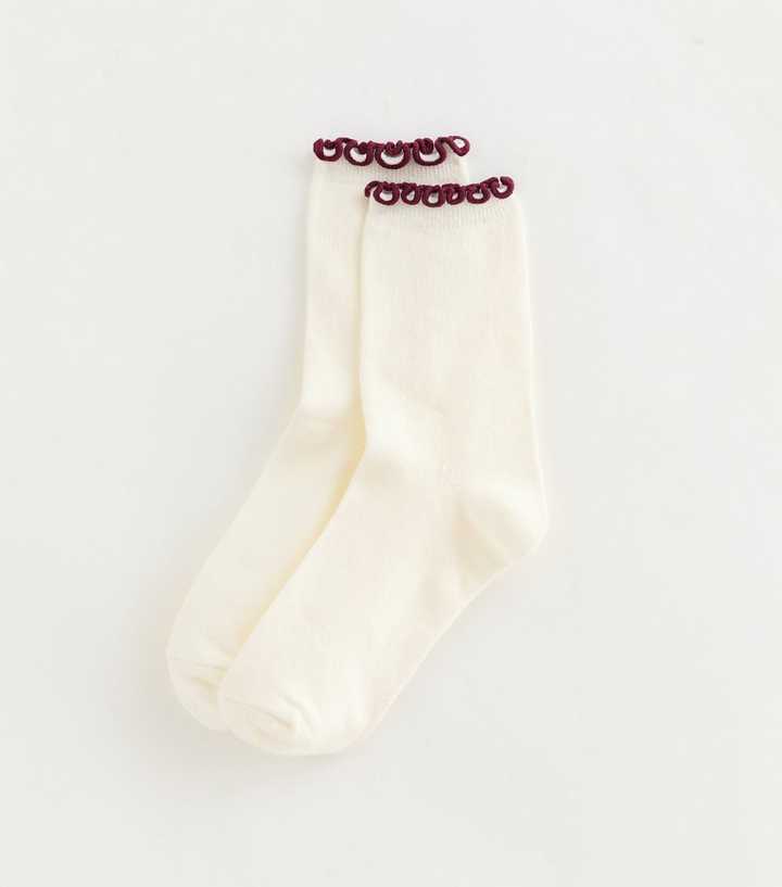 Cream Contrast Frilly Trim Socks
