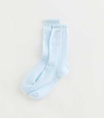 Blue Frill Top Pointelle Ankle Socks