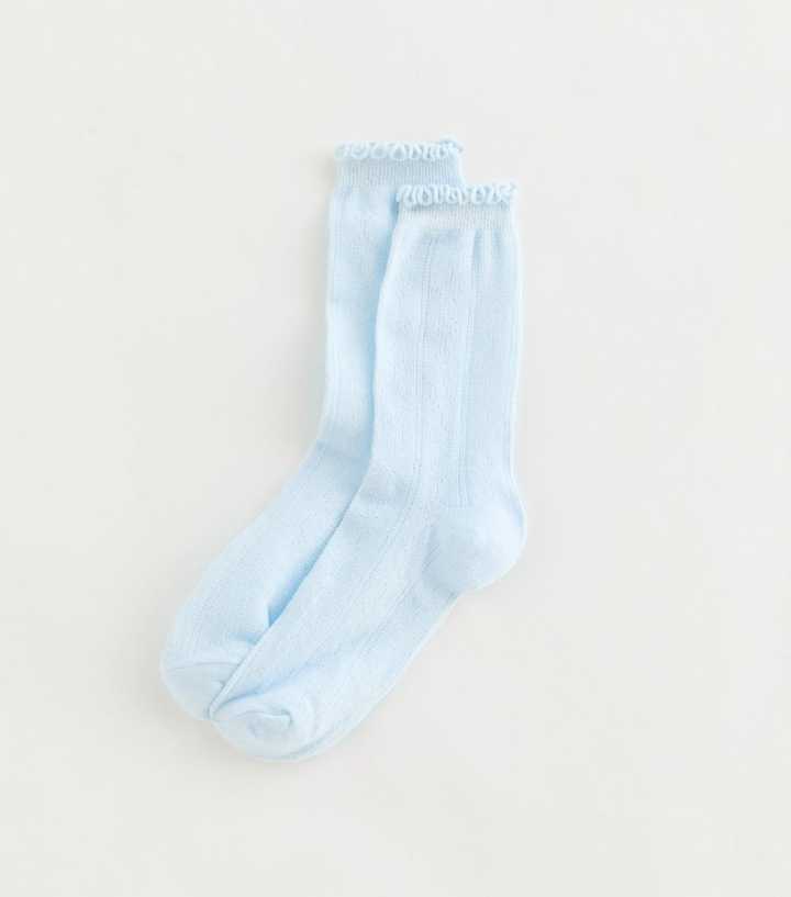 Blue Frill Top Pointelle Ankle Socks