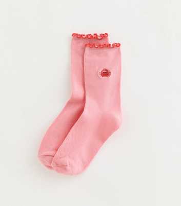 Pink Lobster Embroidered Frill Trim Socks