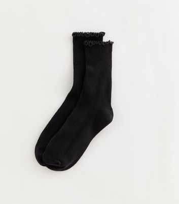 Black Ribbed Frilly Trimmed Socks