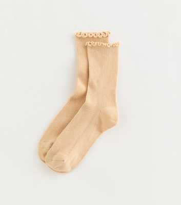 Light Yellow Ribbed Frilly Trimmed Socks