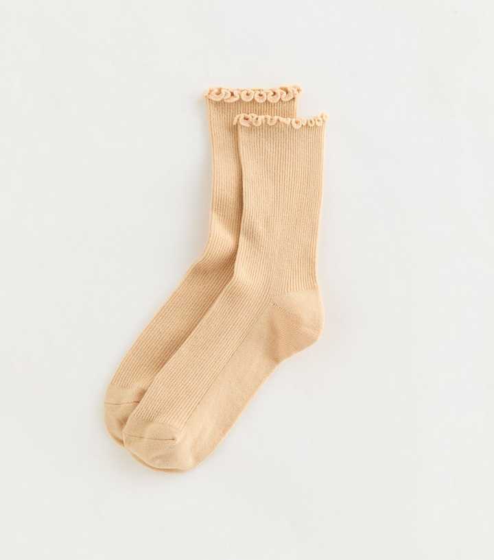 Light Yellow Ribbed Frilly Trimmed Socks