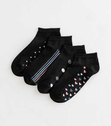 Pack of 4 Black Patterned Sole Trainer Socks