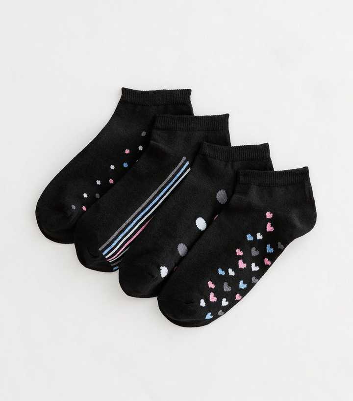 Pack of 4 Black Patterned Sole Trainer Socks