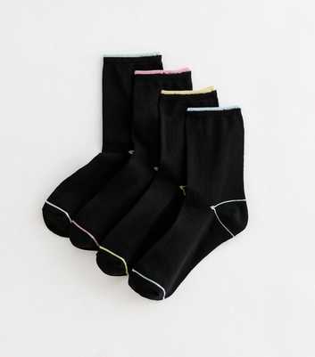 Pack of 4 Black Pastel Top Stripe Ankle Socks