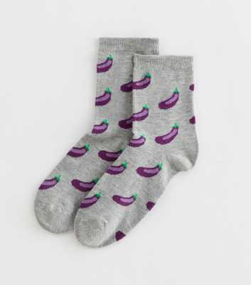 Mid Grey Patterned Aubergine Ankle Socks