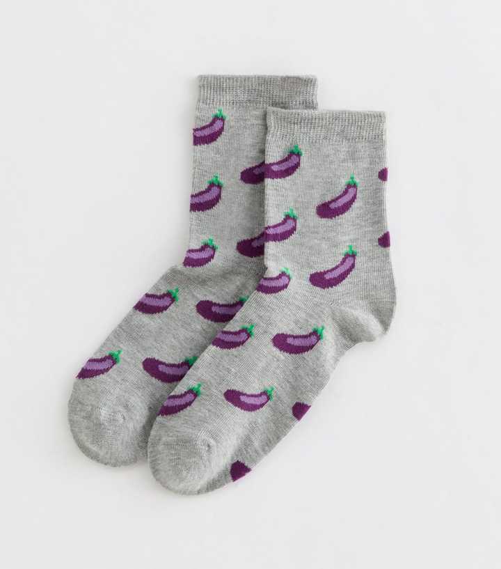 Mid Grey Patterned Aubergine Ankle Socks