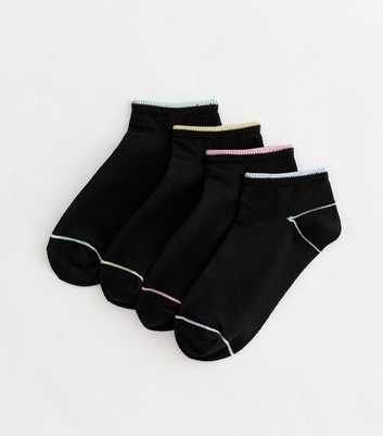 Pack of 4 Black Pastel Top Stripe Trainer Socks