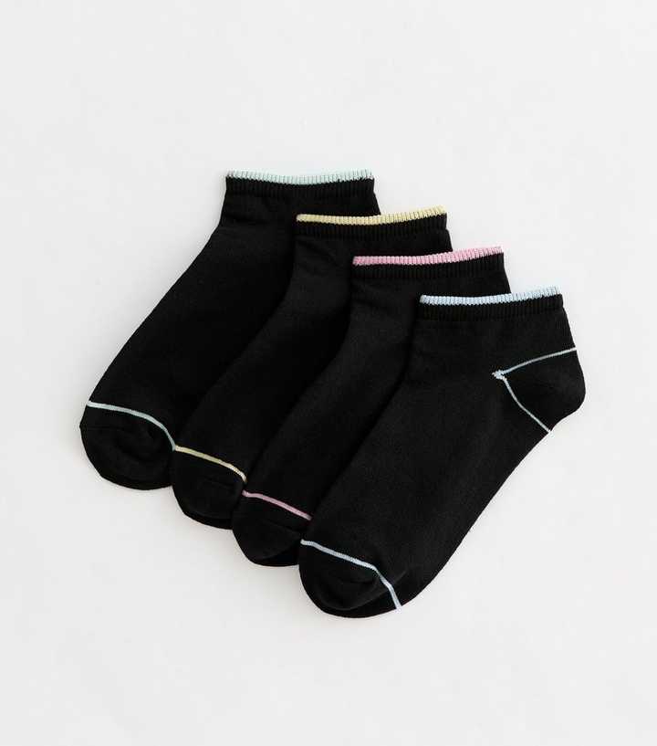 Pack of 4 Black Pastel Top Stripe Trainer Socks