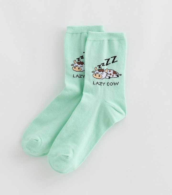 Mint Green Lazy Cow Ankle Socks