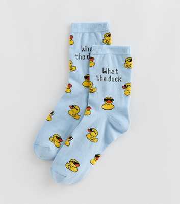 Mid Blue What The Duck Patterned Ankle Socks