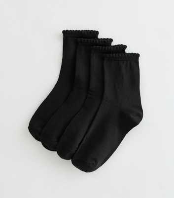 Pack of 4 Black Scallop Top Ankle Socks