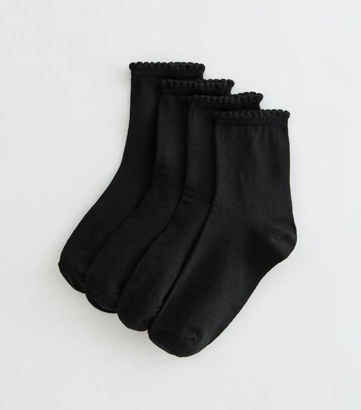 Pack of 4 Black Scallop Top Ankle Socks
