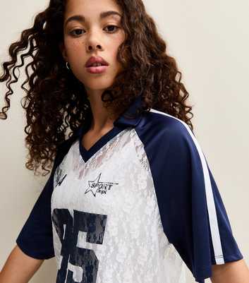 Girls White 95 LA Lace Stripe Football Top