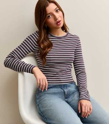 T-shirt Crop Top New Look Fille 12-13 Ans Vert Rayé Coton Sans Manches Col Rond