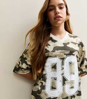 Girls Green Camouflage Print 89 Football Top