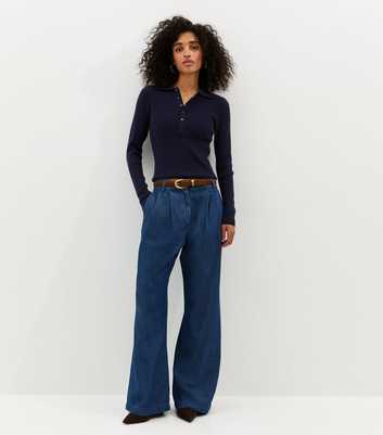 Blue Pleated Wide Leg Trousers