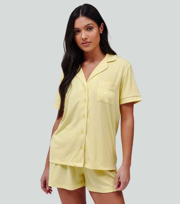 Loungeable Light Yellow Shirt and Shorts Pyjama Set