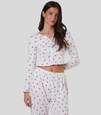 Loungeable White Cherry Print Pyjama Set