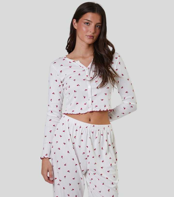 Loungeable White Cherry Print Pyjama Set