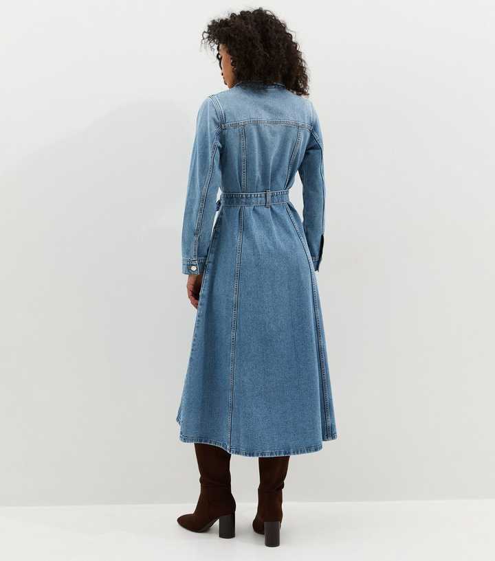 knee length dresses for ladies Denim Seamed Midi Dress in Medium Wash S