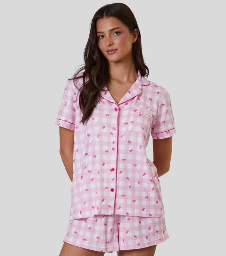 Loungeable Pink Bow Print Pyjama Set