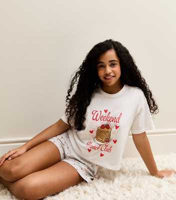 Girls Cream Pancake Print T-Shirt and Shorts Pyjama Set