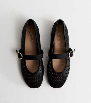 Black Faux Leather Lazor Cut Mary Jane Shoes