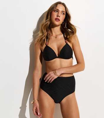Black Chevron Textured High Waisted Bikini Bottoms
