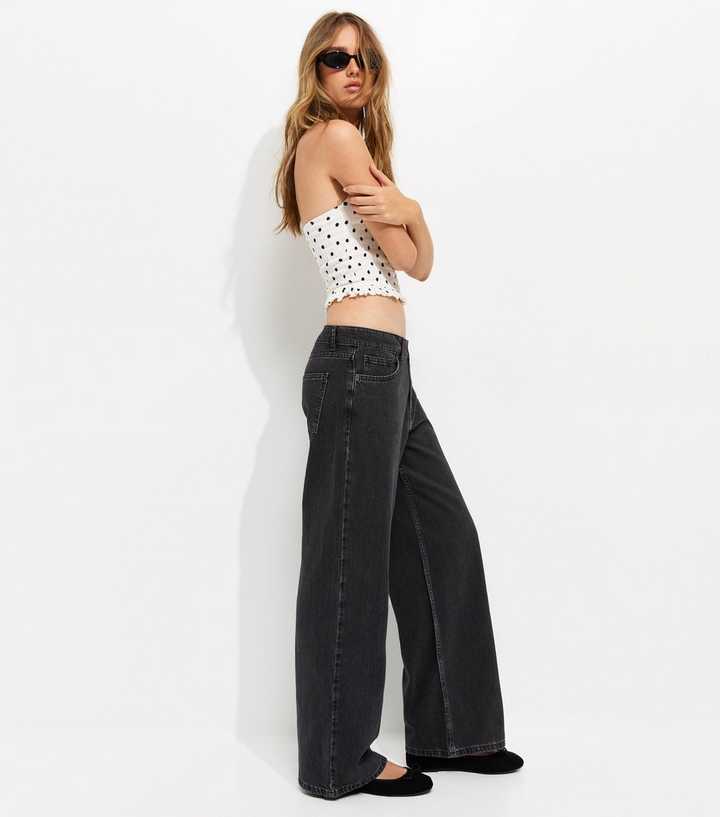 Black Low Rise Wide Leg Jeans