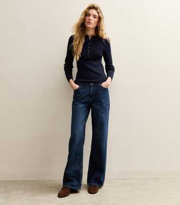 Blue Low Rise Wide Leg Jeans