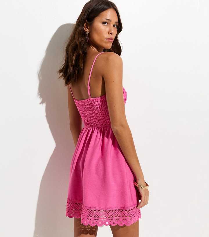 new look pink lace dress Pink Lace Frilly Trimmed Mini Dress