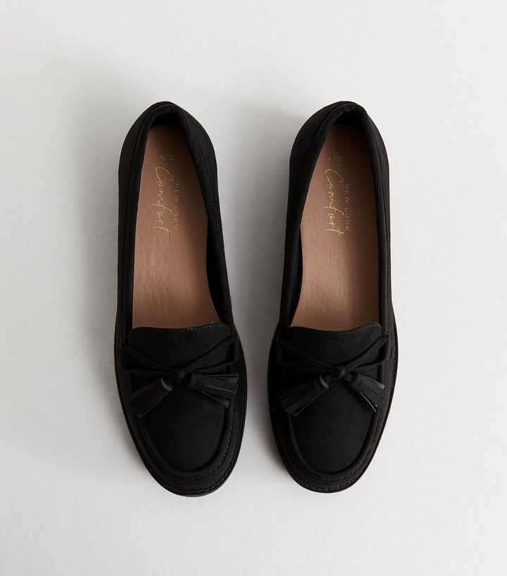 Black Faux Suede Bow Applique Loafer