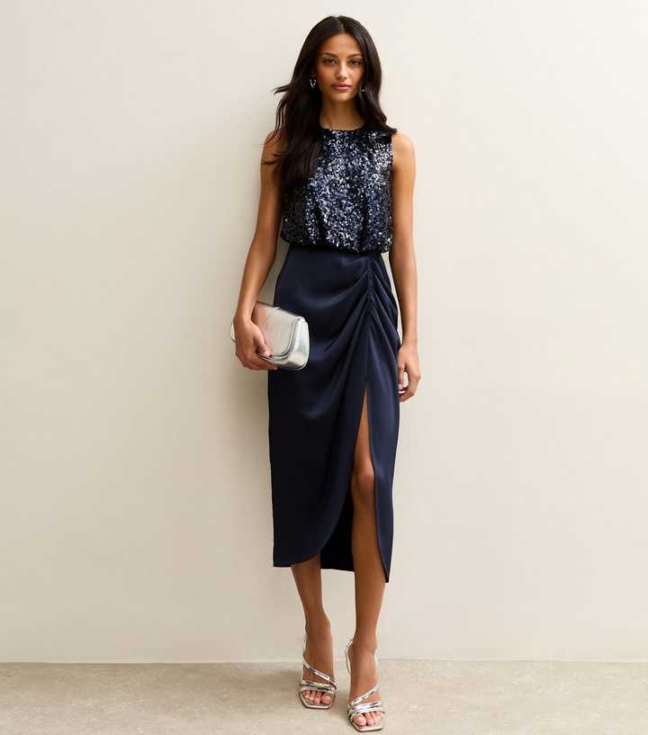Navy Sequin 2 in 1 Midi Dress