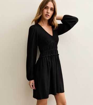 Black Shirred Waist Mini Dress