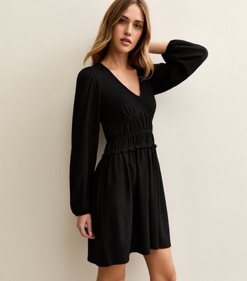 Black Shirred Waist Mini Dress