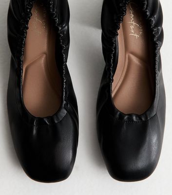 Black Faux Leather Elasticated Block Heel Ballet Pumps | New Look