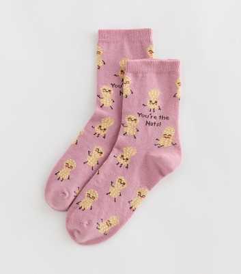 Light Pink You're the Nuts Peanut Patterned Ankle Socks