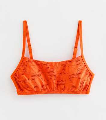 Orange Floral Crochet Cropped Bikini Top