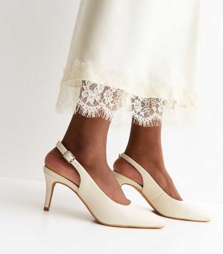 Off White Faux Leather Slingback Stiletto Court Shoes