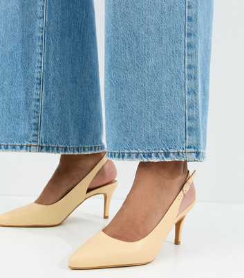 Light Yellow Faux Leather Slingback Stiletto Court Shoes