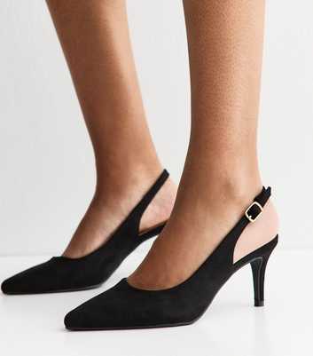 Black Faux Suede Slingback Stiletto Court Shoes