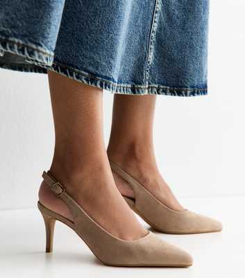 Light Brown Faux Suede Slingback Pumps