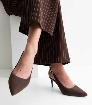Dark Brown Faux Suede Slingback Pumps
