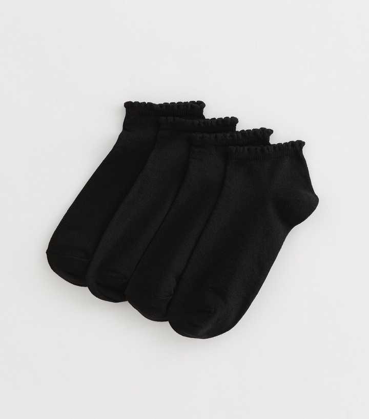 Pack of 4 Black Scallop Top Trainer Socks