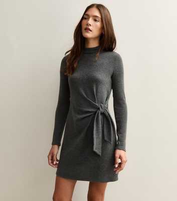 Dark Grey Tie Belt Mini Dress